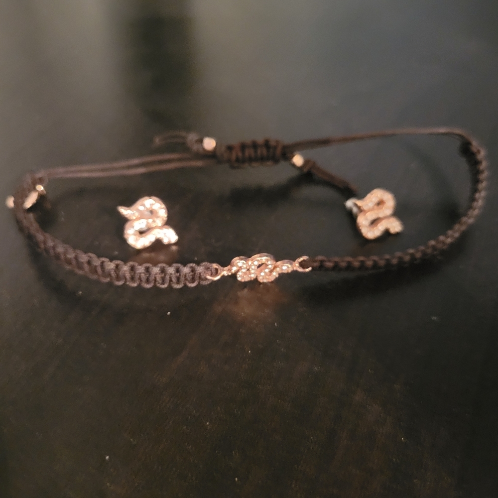 Stella & Dot Rose Gold Brown Snake Bracelet + Earrings